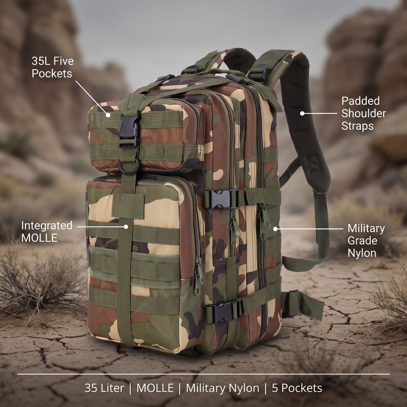 35L MOLLE Assault Pack in Tough Military Nylon - product view 2 | Buffalo Gears