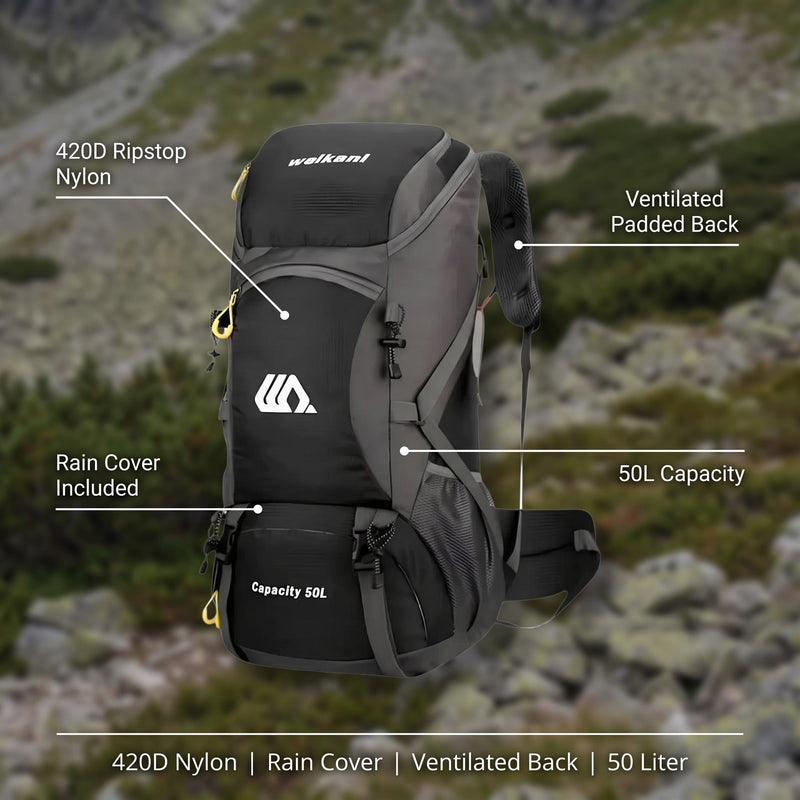 50 Litre Trekking Pack with Included Rain Cover - product view 2 | Buffalo Gears