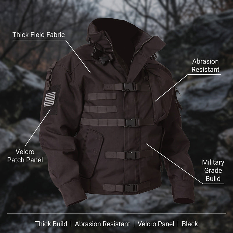 Black Tactical Field Coat in Thick Abrasion Resistant Fabric - product view 2 | Buffalo Gears