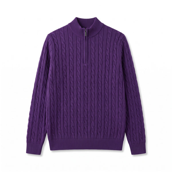 Cable Knit Jumper for Men with Half Zip Collar