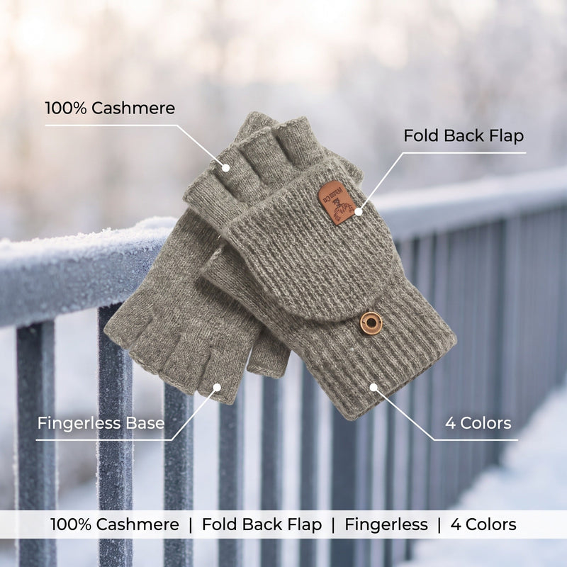 Cashmere Convertible Mittens with a Fold Back Flap - product view 2 | Buffalo Gears