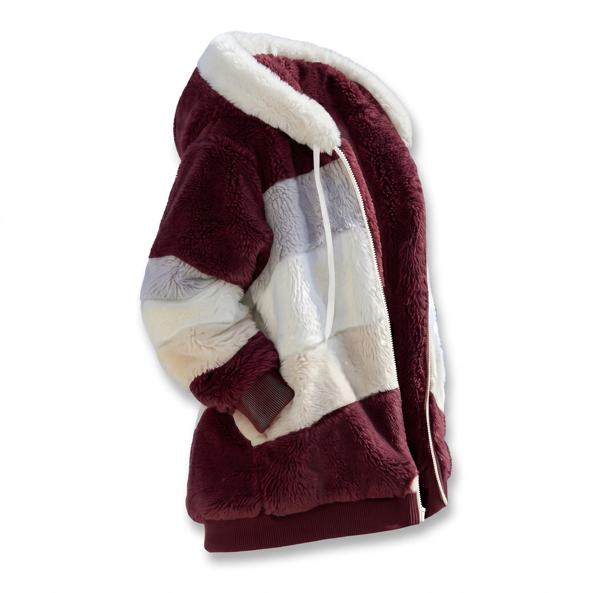 Colour Block Teddy Jacket for Women with Drawcord Hood - product view 1 | Buffalo Gears