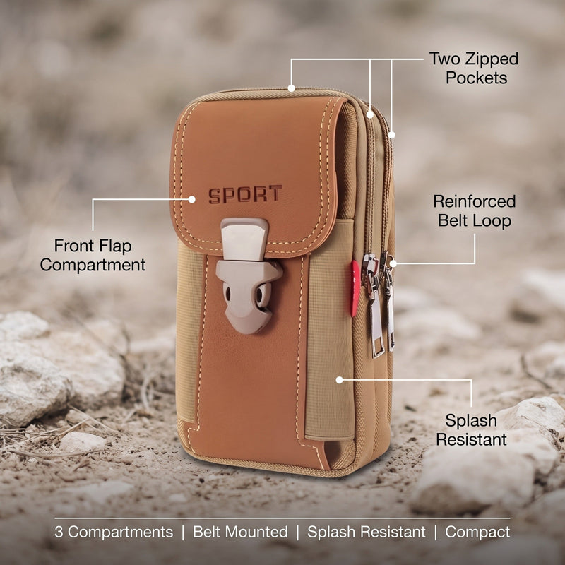 Compact Hiking Waist Pouch with Splash Resistant Zip Pockets - product view 2 | Buffalo Gears