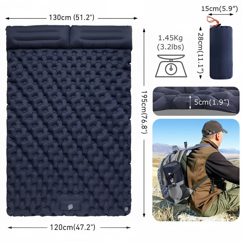 Double Width Inflatable Camping Mat with Pillows - product view 4 | Buffalo Gears