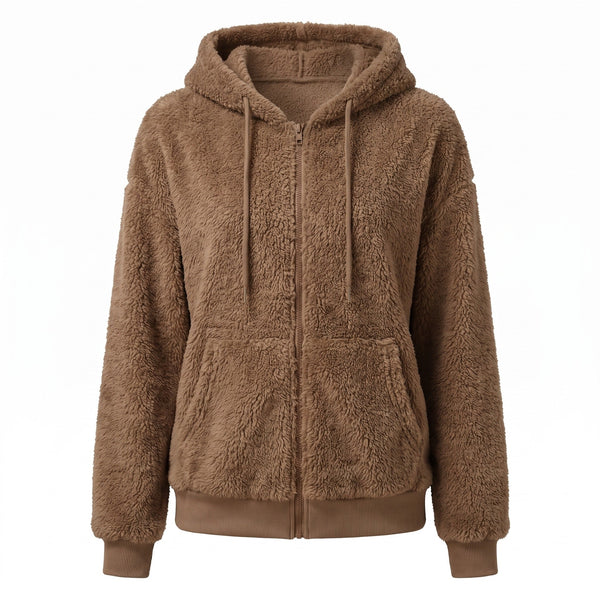 Faux Fur Hooded Jacket for Women, Loose Mid Length