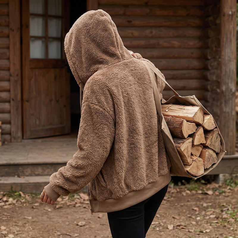 Faux Fur Hooded Jacket for Women, Loose Mid Length - product view 4 | Buffalo Gears
