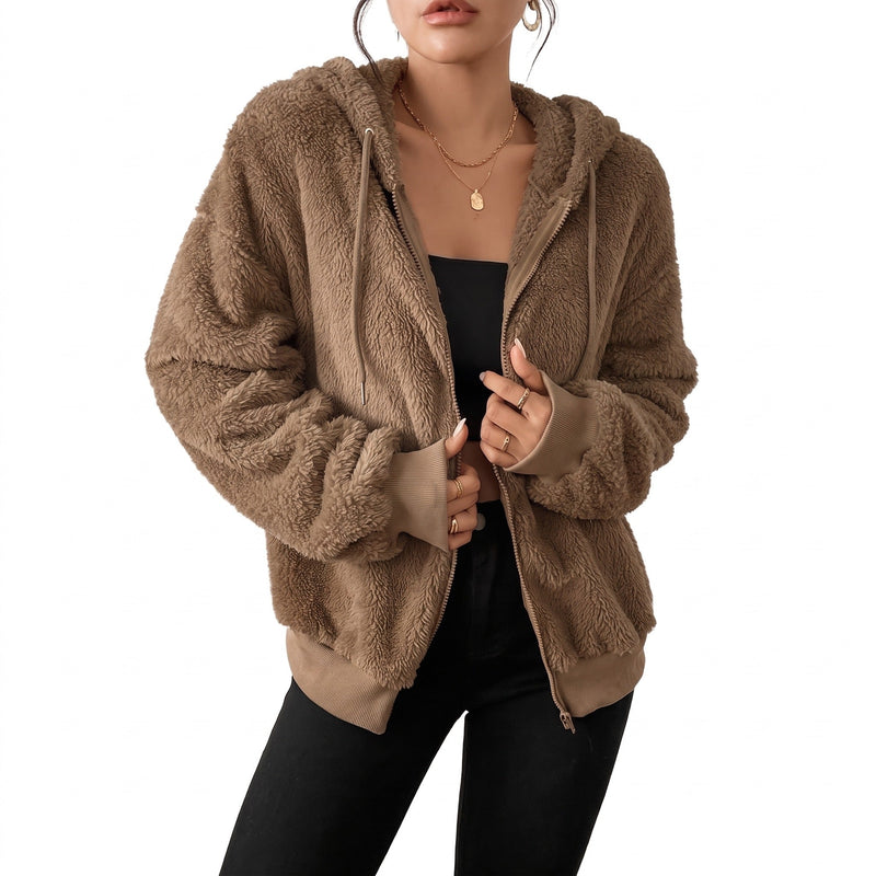 Faux Fur Hooded Jacket for Women, Loose Mid Length - product view 5 | Buffalo Gears