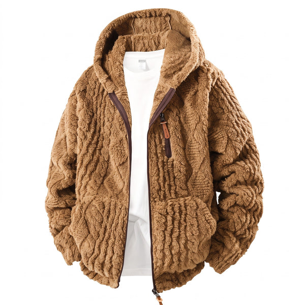 Fluffy Fleece Jacket for Men with Zip Up Hood