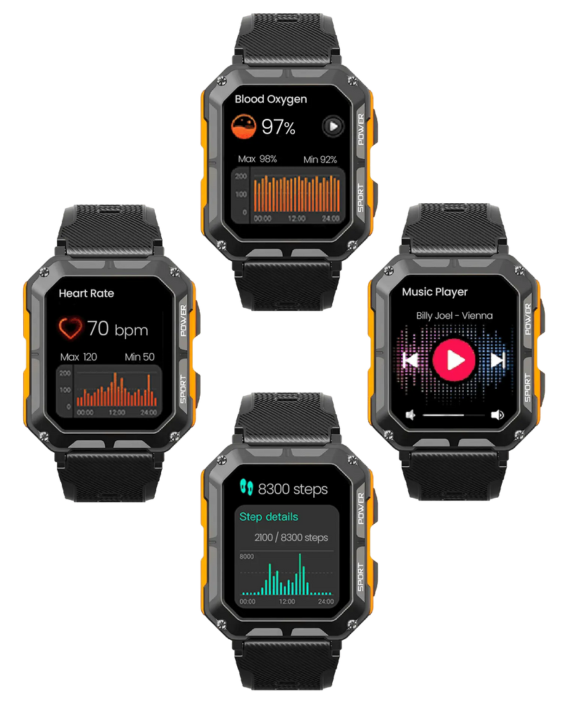Rugged Smartwatch IP68 Weather-Resistant Heart Rate Fitness Tracker – product view 3 | Buffalo Gears