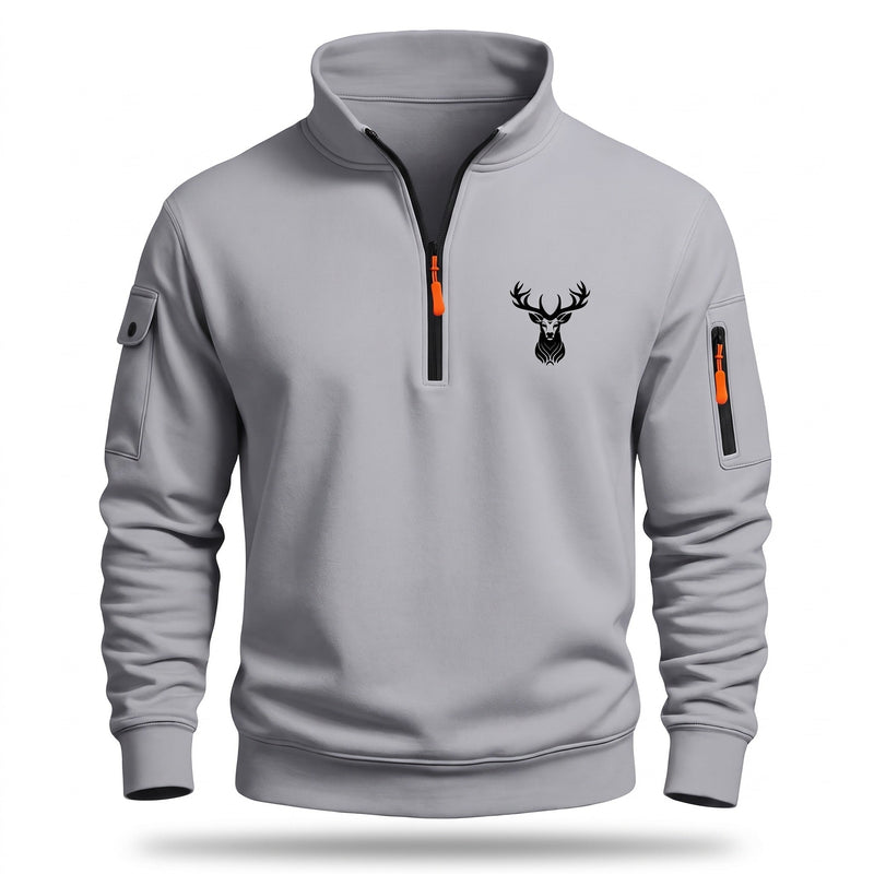 Half Zip Sweatshirt for Men with Deer Head Print - product view 7 | Buffalo Gears