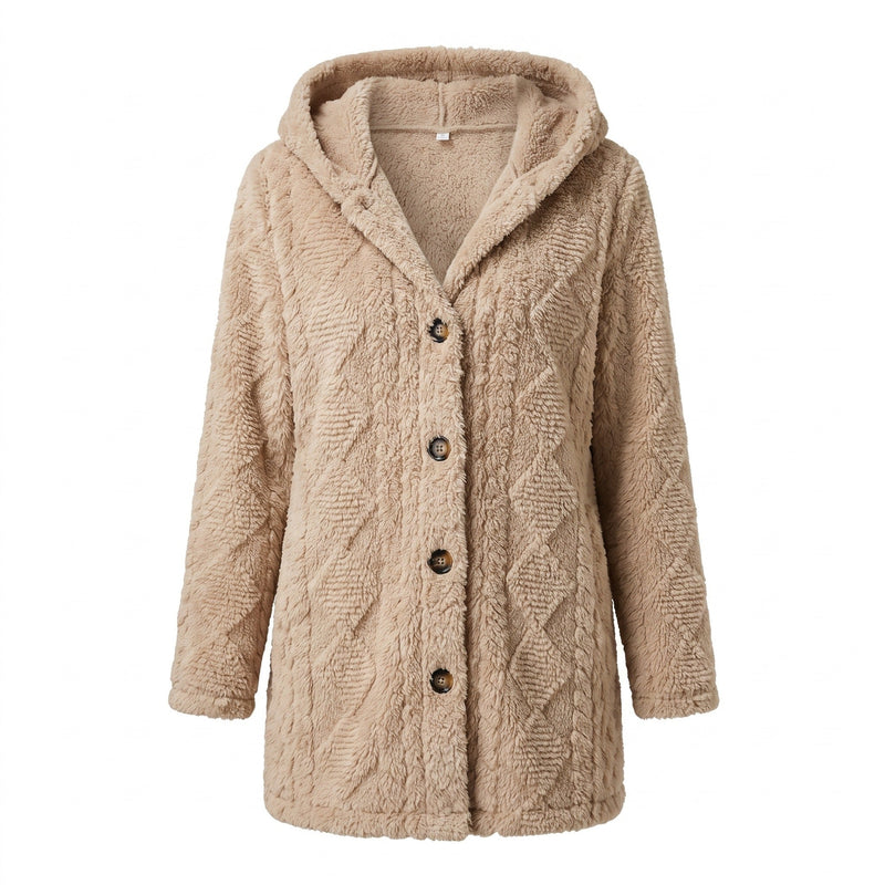 Hooded Teddy Coat for Women with Diamond Worked Pile - product view 5 | Buffalo Gears