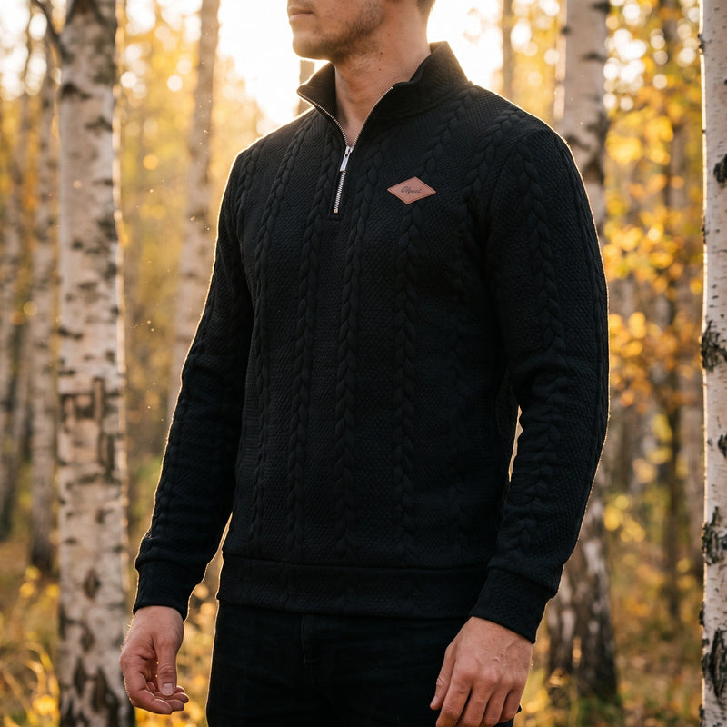 Jacquard Knit Jumper for Men with Half Zip Neck - product view 2 | Buffalo Gears