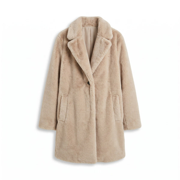 Long Sherpa Coat for Women, Knee Length with Lapel