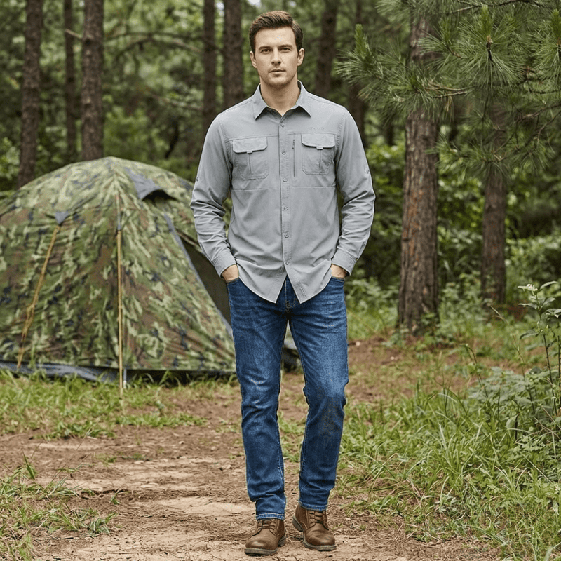 Men's Breathable Hiking Shirt with Chest Pockets - product view 5 | Buffalo Gears