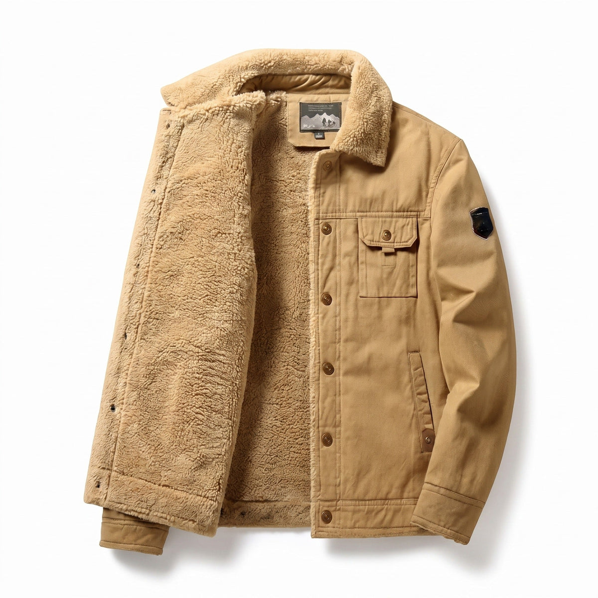 Men's Cotton Wool Trucker Jacket with Sherpa Lining and Buttons - product view 1 | Buffalo Gears