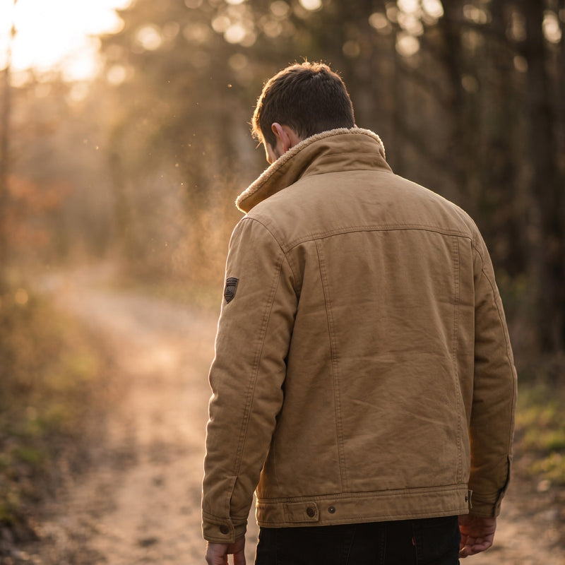 Men's Cotton Wool Trucker Jacket with Sherpa Lining and Buttons - product view 3 | Buffalo Gears
