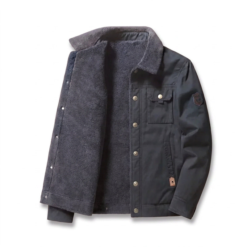 Men's Cotton Wool Trucker Jacket with Sherpa Lining and Buttons - product view 7 | Buffalo Gears