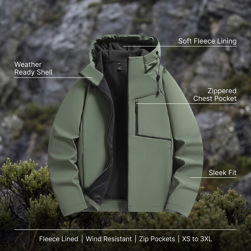 Men's Fleece Lined Hooded Jacket for Wind and Rain - product view 2 | Buffalo Gears