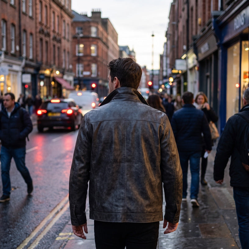 Men's Full Grain Leather Coat, Windproof and Long - product view 5 | Buffalo Gears