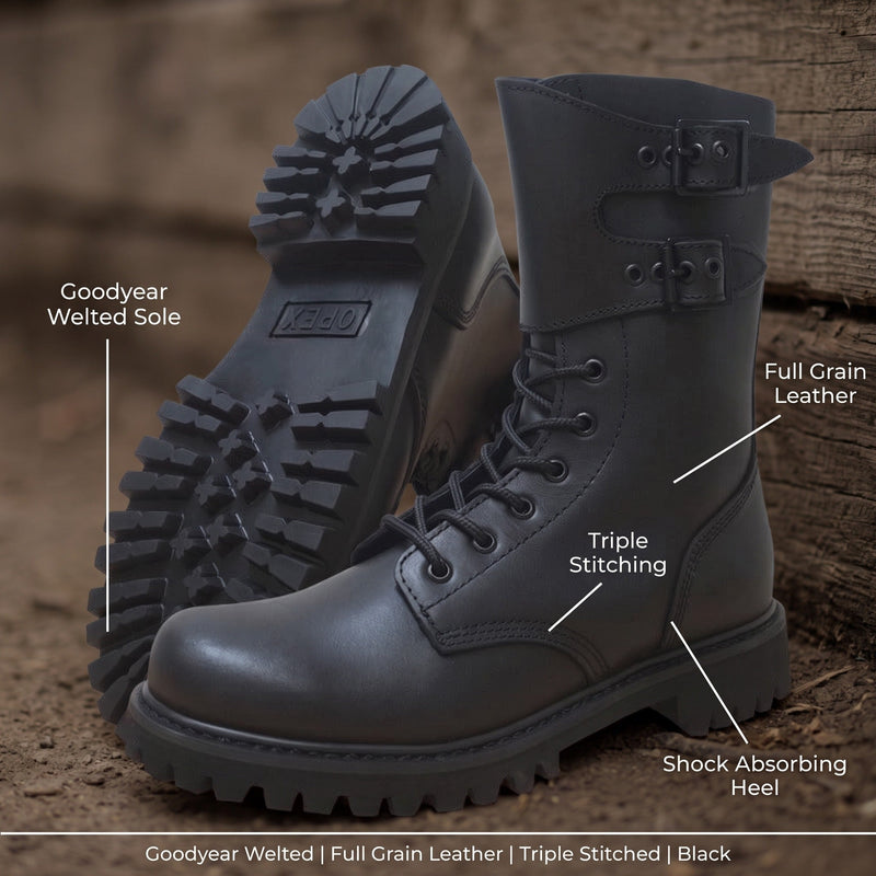 Men's Goodyear Welted Leather Combat Boots in Black - product view 2 | Buffalo Gears