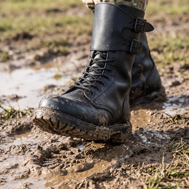 Men's Goodyear Welted Leather Combat Boots in Black - product view 5 | Buffalo Gears