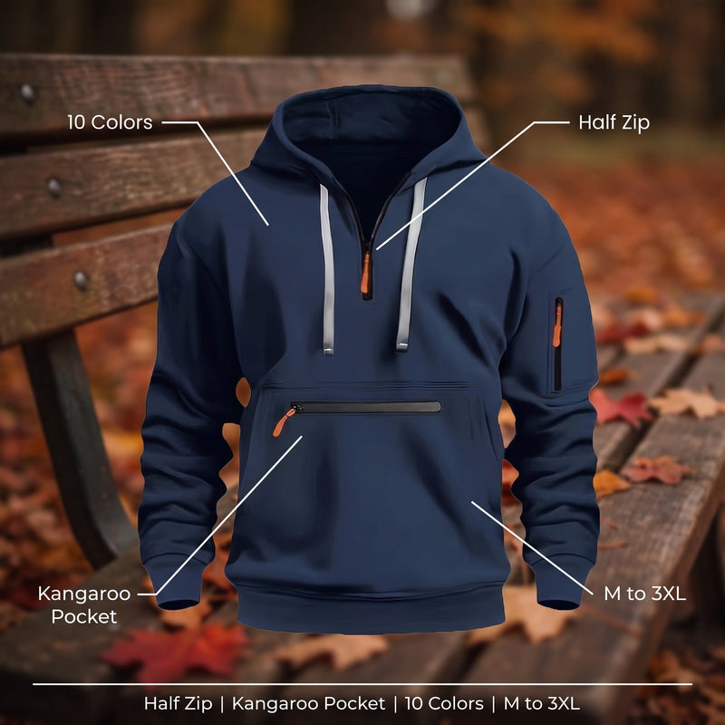 Men's Half Zip Hoodie with a Kangaroo Front Pocket - product view 2 | Buffalo Gears