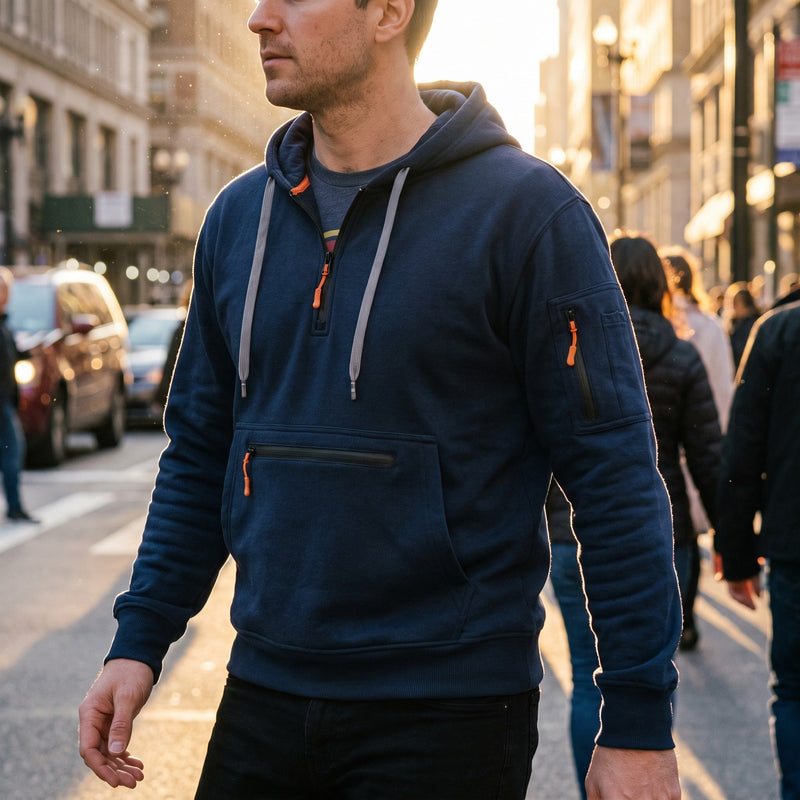 Men's Half Zip Hoodie with a Kangaroo Front Pocket - product view 3 | Buffalo Gears