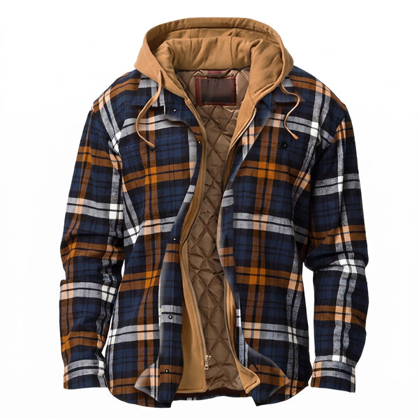 Men's Hooded Plaid Flannel Shacket with Full Zip Front