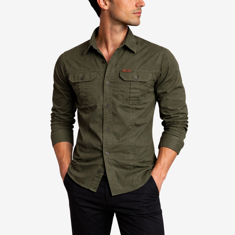 Men's Long-Sleeve Cotton Blend Hiking Shirt for Layering - product view 9 | Buffalo Gears