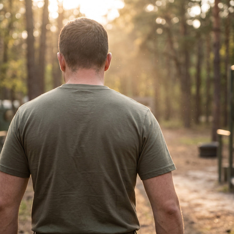 Men's Olive Green Cotton Military T-Shirt, Short Sleeve - product view 3 | Buffalo Gears