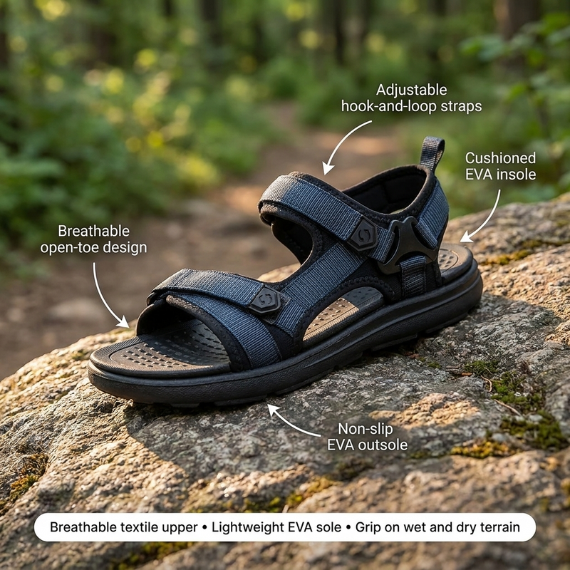 Men's Open-Toe Hiking Sandals with Adjustable Straps - product view 2 | Buffalo Gears