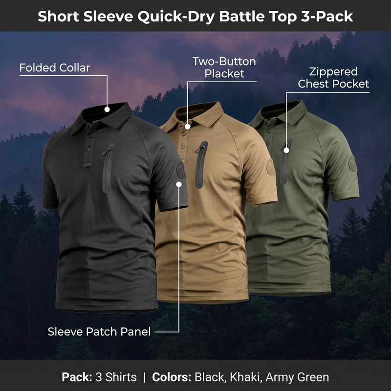Men's Quick-Dry Short Sleeve Base Layer Top, 3-Pack Set - product view 3 | Buffalo Gears