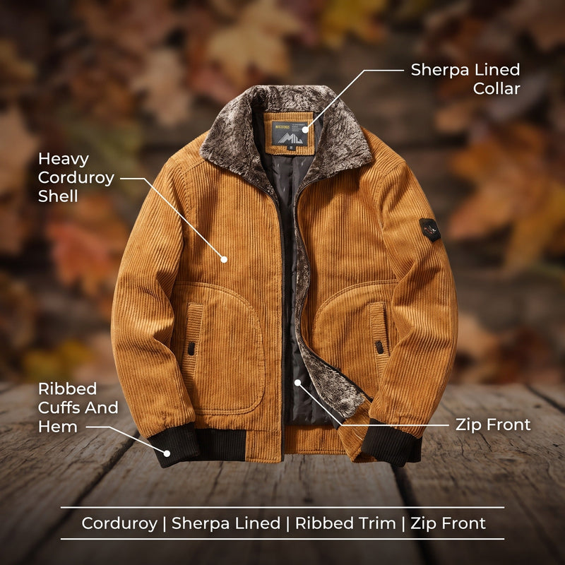 Men's Sherpa Lined Corduroy Bomber with Ribbed Cuffs - product view 2 | Buffalo Gears