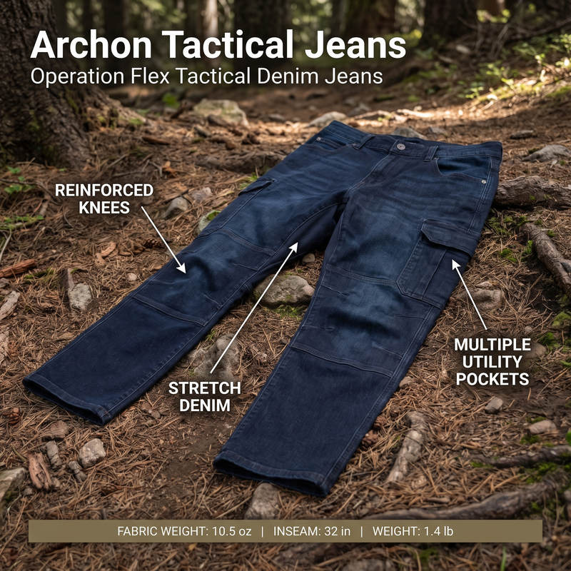 Men's Stretch Tactical Denim Trousers with Cargo Pockets - product view 3 | Buffalo Gears