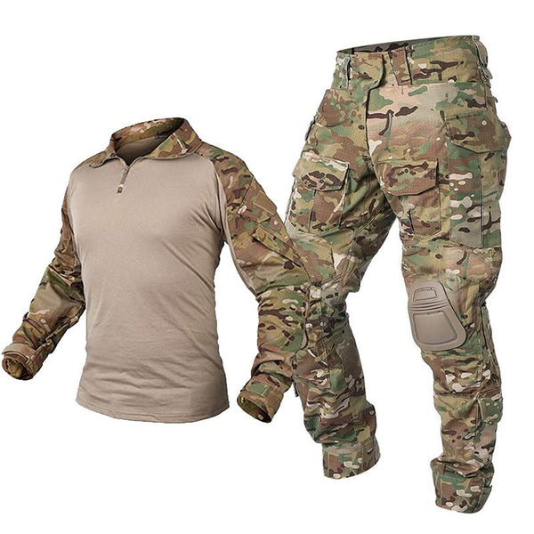 Men's Tactical Combat Uniform Set with Removable Knee Pads