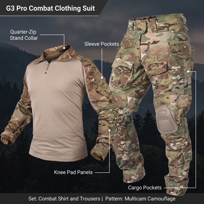 Men's Tactical Combat Uniform Set with Removable Knee Pads - product view 3 | Buffalo Gears