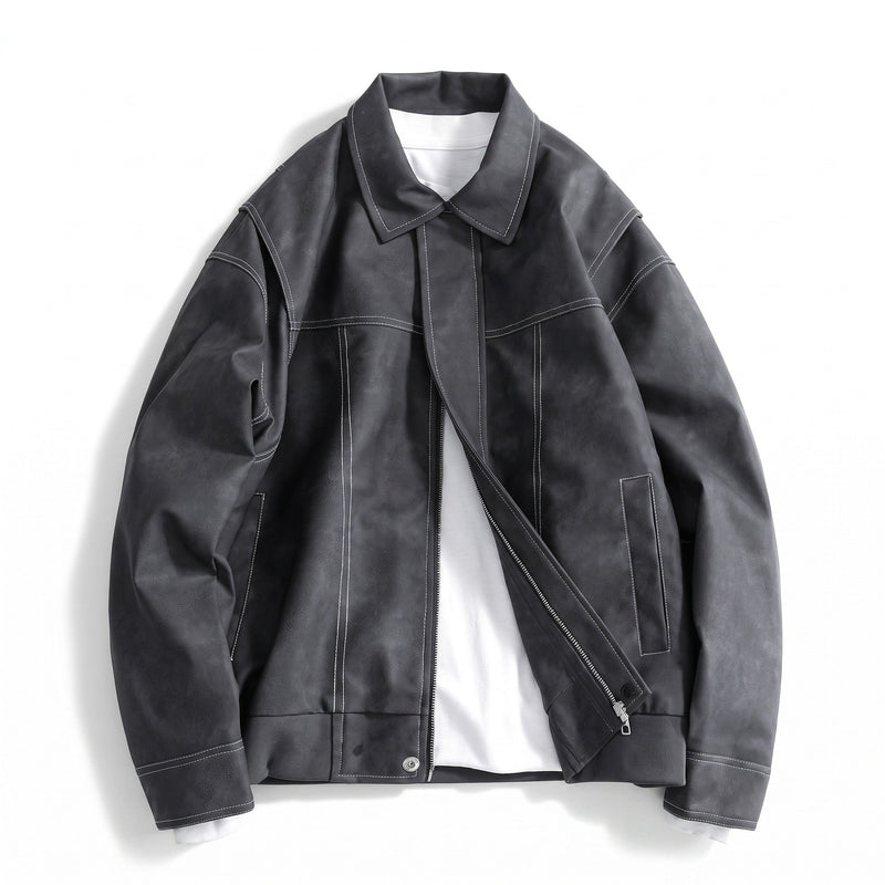 Men's Vegan Leather Bomber Jacket with Dual Pockets - product view 6 | Buffalo Gears