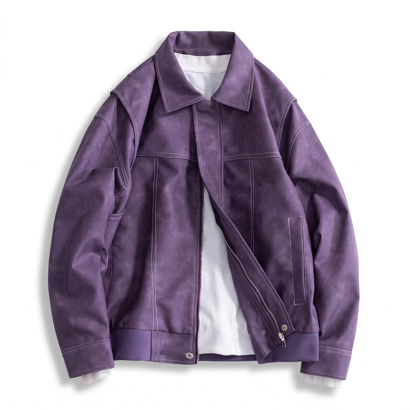 Men's Vegan Leather Bomber Jacket with Dual Pockets - product view 8 | Buffalo Gears
