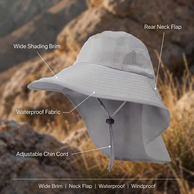 Men's Waterproof Wide-Brim Hat with Neck Flap - product view 2 | Buffalo Gears
