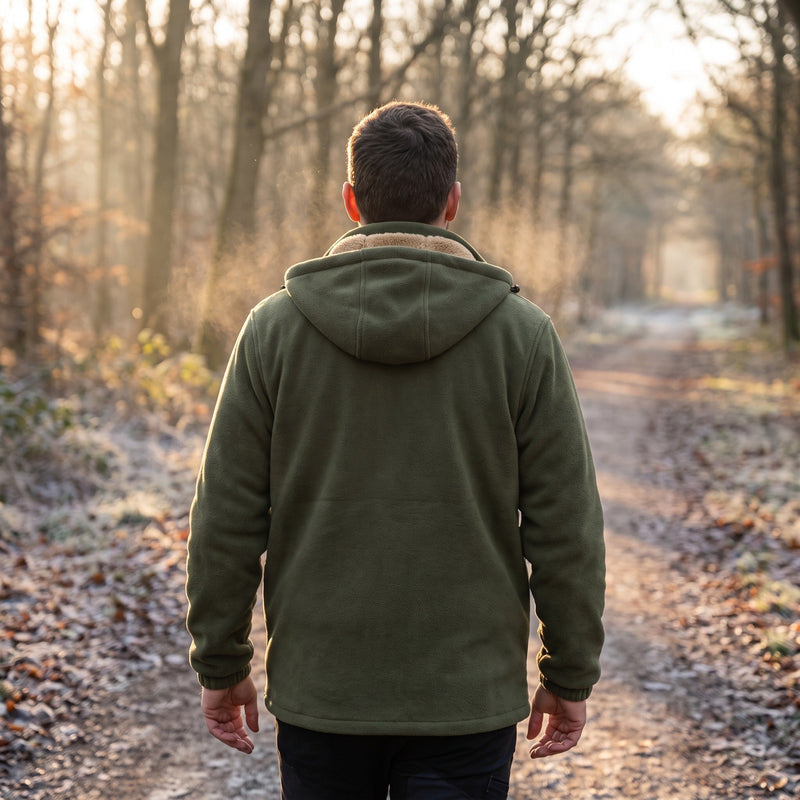 Men's Wool Hooded Winter Jacket with Pile Lining and Zip Front - product view 3 | Buffalo Gears
