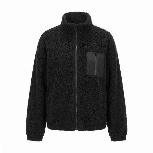 Oversized Teddy Jacket for Women, Mandarin Collar