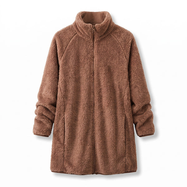 Plush Fleece Jacket for Women with Stand Collar
