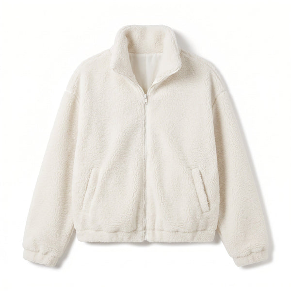 Sherpa Fleece Jacket for Women with High Funnel Collar