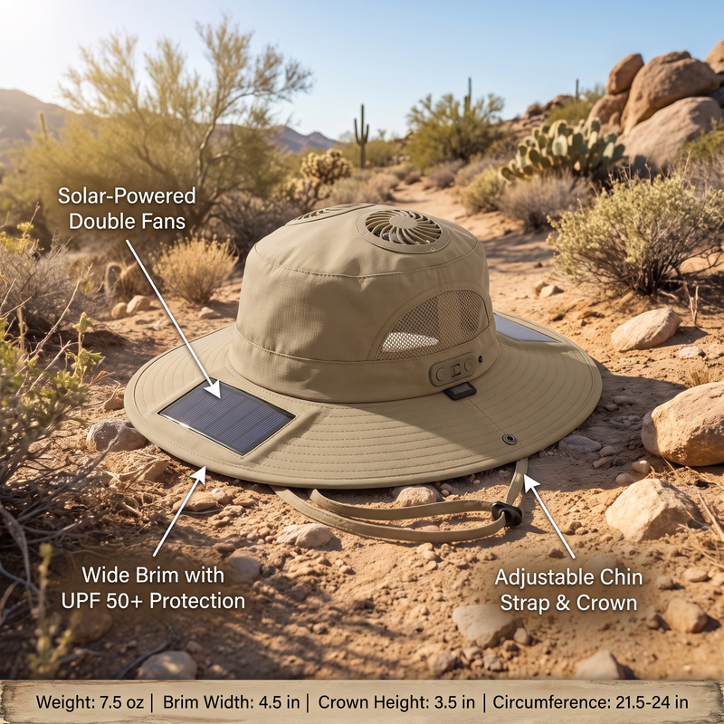 Solar Cooling Fan Sun Hat for Fishing and Garden Work - product view 3 | Buffalo Gears