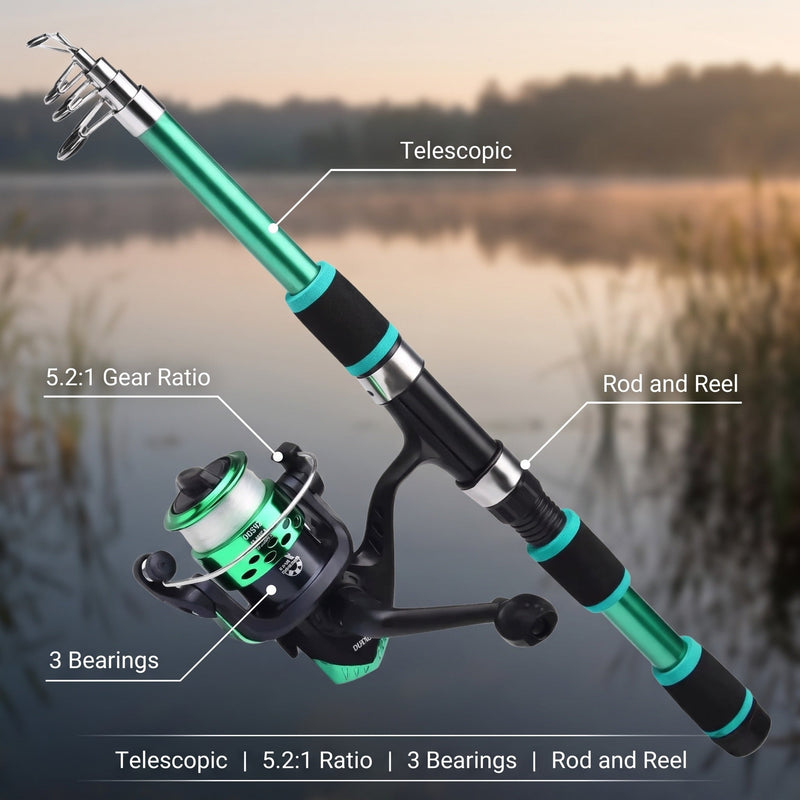 Telescopic Rod and Spinning Reel Combo with Smooth Bearings - product view 2 | Buffalo Gears