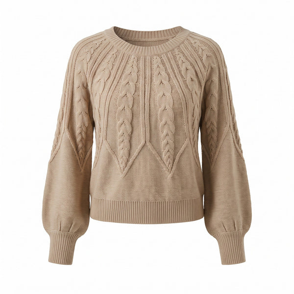 Textured Knit Jumper for Women with Lantern Sleeves