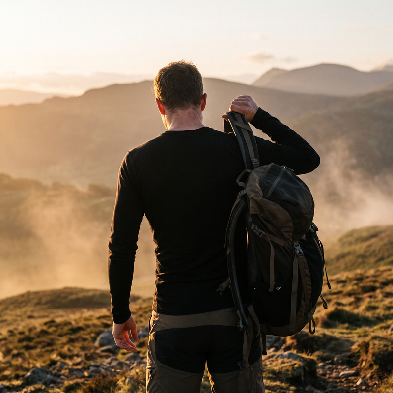 Unisex Merino-Blend Base Layer Long-Sleeve Top Odour-Control Hiking - product view 3 | Buffalo Gears