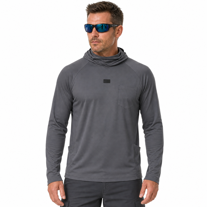 UPF 50+ Hooded Sun Shirt with Attached Neck Gaiter - product view 6 | Buffalo Gears