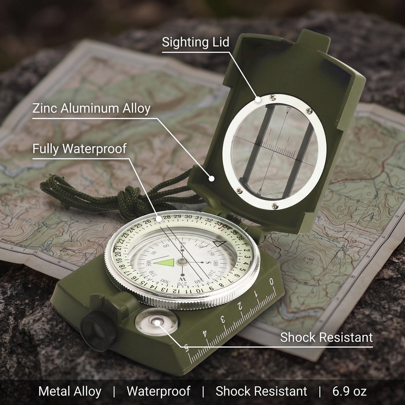 Waterproof Sighting Compass in Zinc Aluminium Alloy - product view 2 | Buffalo Gears