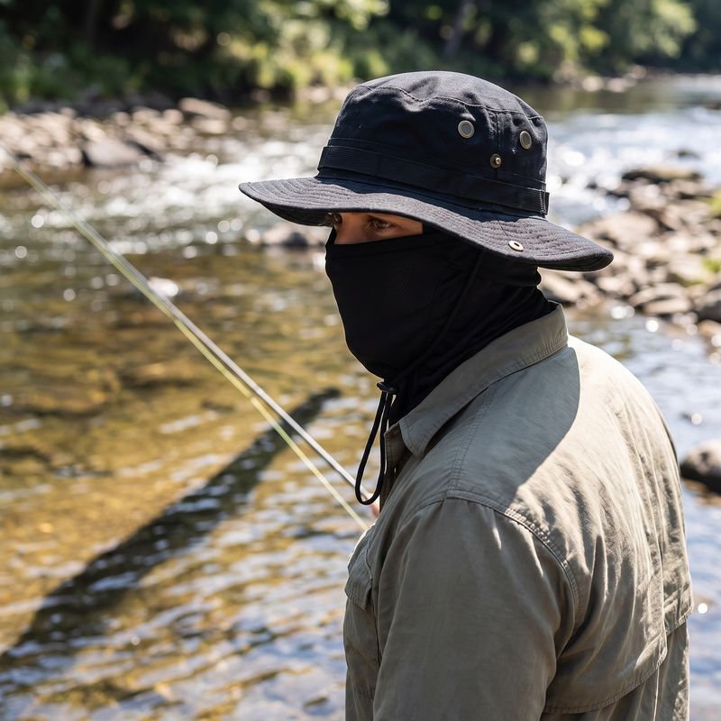 Wide-Brim Boonie Sun Hat with Attached Balaclava - product view 2 | Buffalo Gears